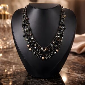 Tabi Multi Strand Grey and Black Boho Beaded Necklace